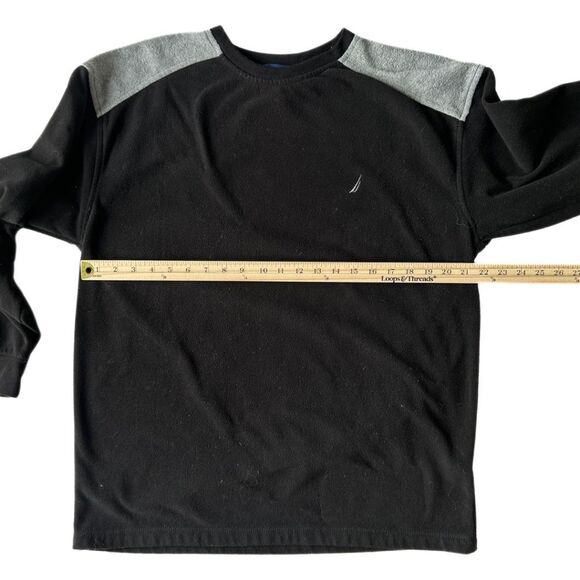 Nautica Pullover Fleece Crew Neck Black Gray Long Sleeve Sweater Men’s Sz L - Picture 7 of 8
